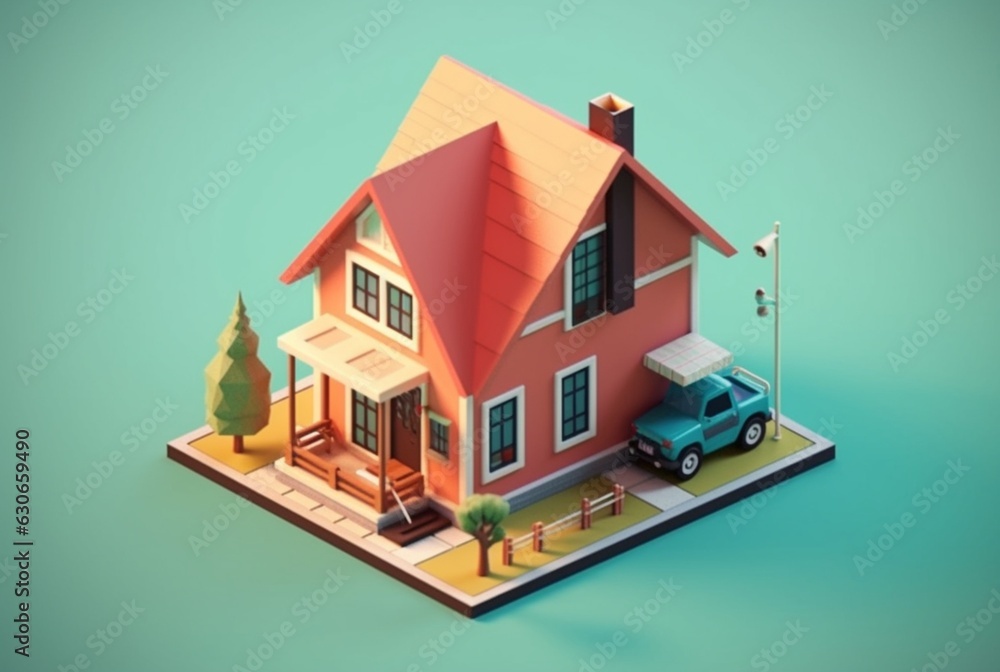 Isometric eco-friendly house, generative AI Isometric eco-friendly house, generative AI