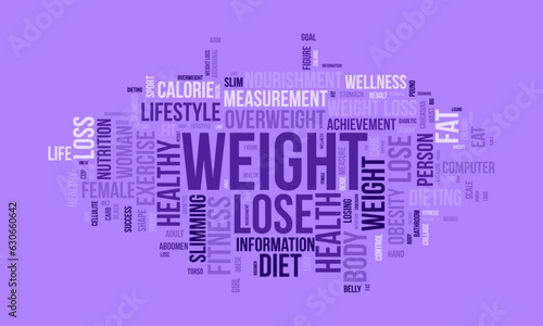 Word cloud background concept for weight Lose. Diet with healthy food for losing overweight or living healthy life. vector illustration.