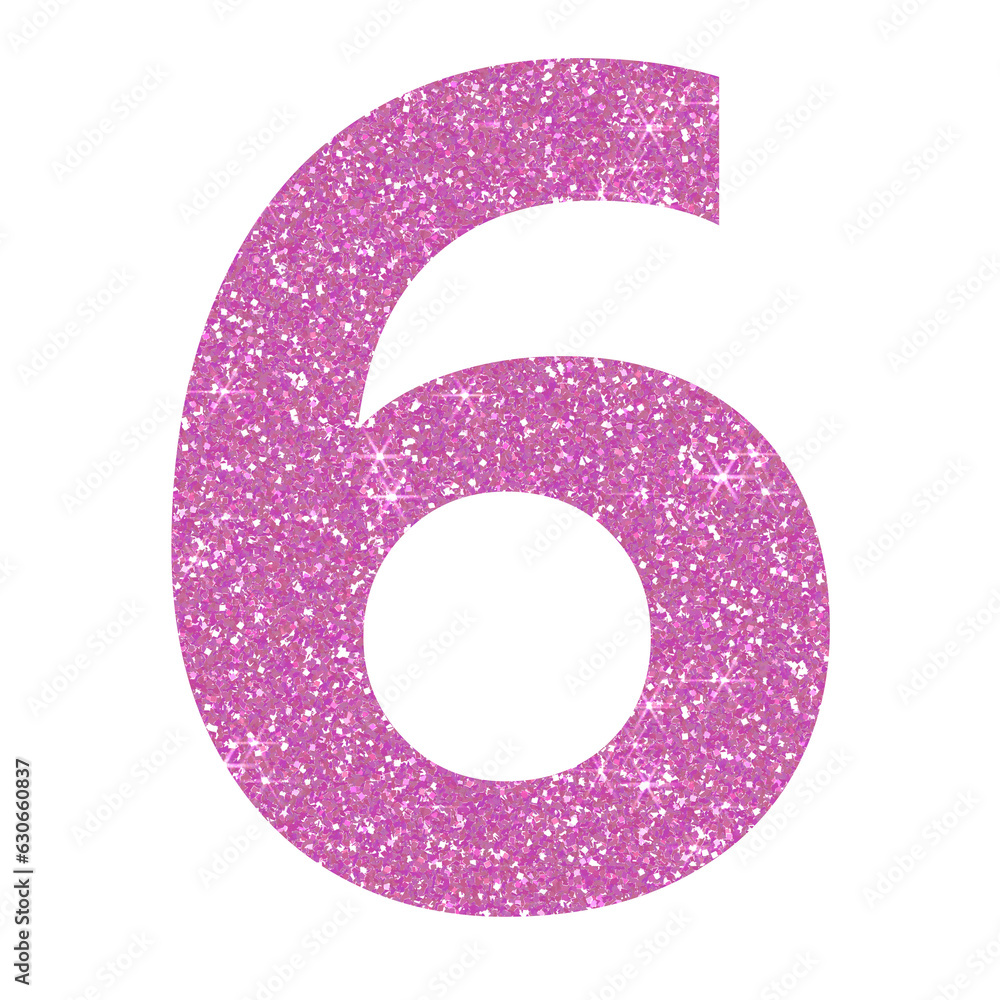 Pink glitter number six in transparent background.Number 6 icon, Design for decorating, background, wallpaper, illustration Pink glitter number six in transparent background.Number 6 icon, Design for decorating, background, wallpaper, illustration