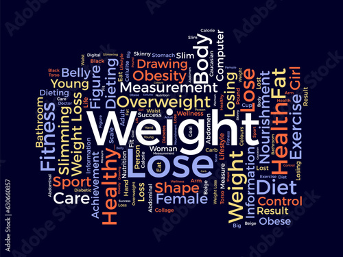 Word cloud background concept for weight Lose. Diet with healthy food for losing overweight or living healthy life. vector illustration.