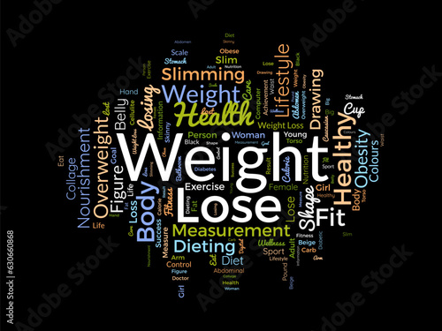 Word cloud background concept for weight Lose. Diet with healthy food for losing overweight or living healthy life. vector illustration.