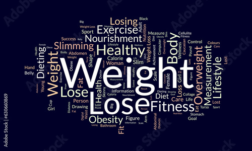 Word cloud background concept for weight Lose. Diet with healthy food for losing overweight or living healthy life. vector illustration.