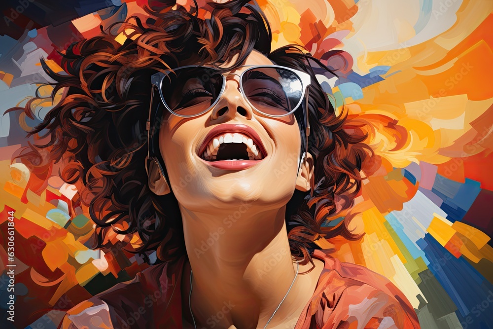 Fototapeta premium Illustration of a happy smiling woman with rainbow colours.