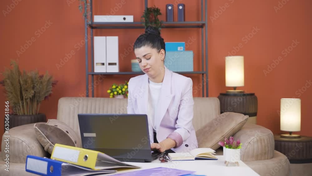 Home office worker young woman does not want to work. Home office worker young woman does not want to work.