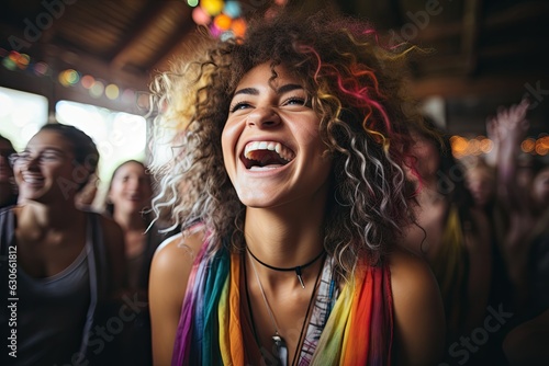Happy smiling female in pride and rainbow colours. lgtbq
