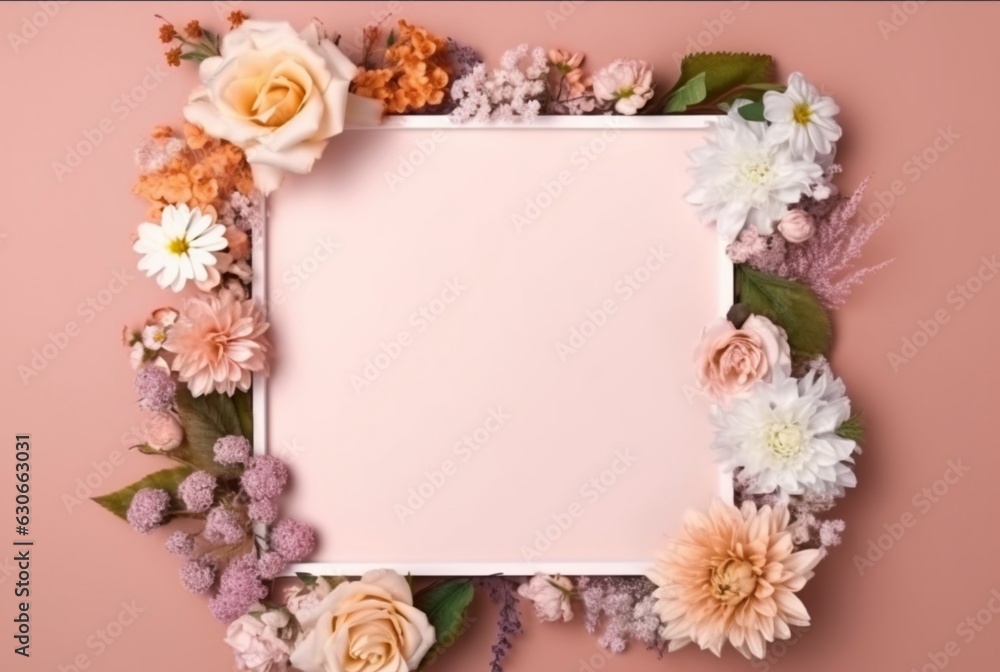 Beautiful floral frame and blank sheet for notes or photos. generative ai Beautiful floral frame and blank sheet for notes or photos. generative ai