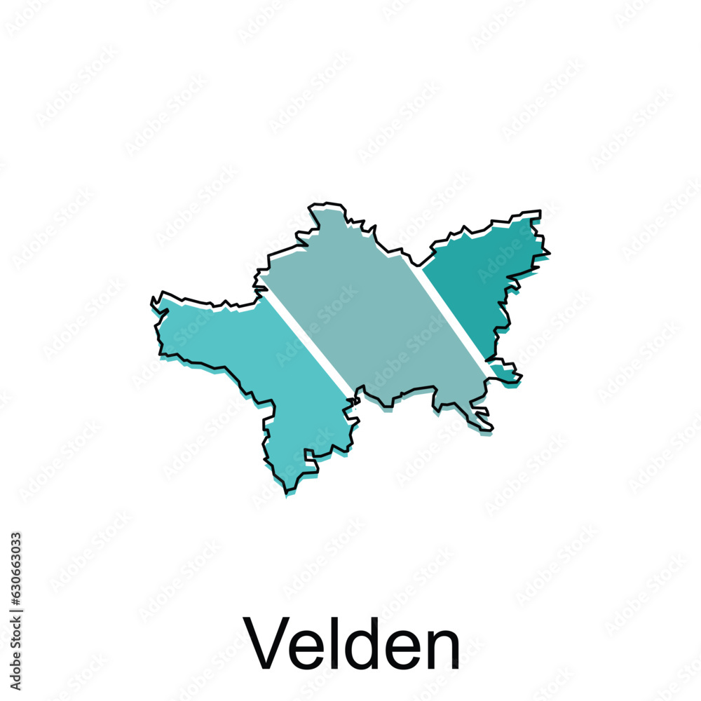 map of Velden geometric vector design template, national borders and important cities illustration