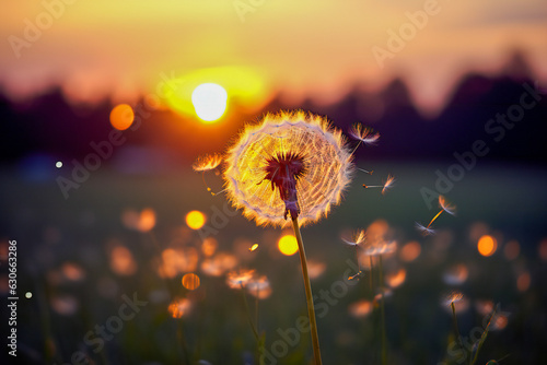 Macro of a dandelion in sunset