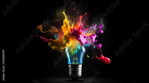 Exploding rainbow light bulb. modern graphic concept. AI Generative