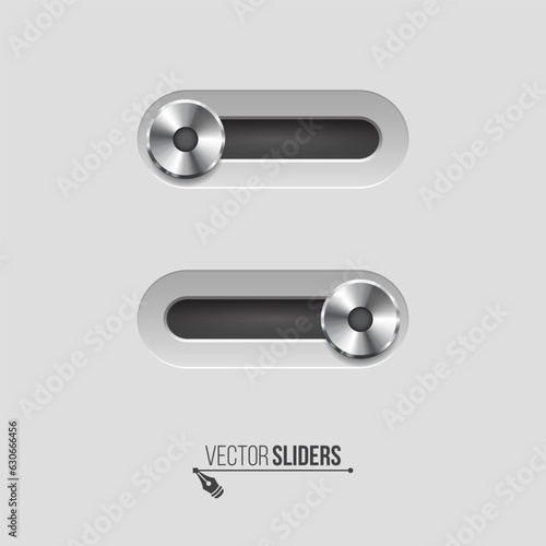 Ui sliders. Metallic design ui elements. Vector illustration.