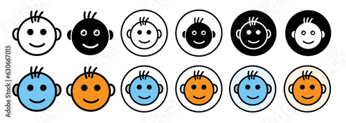 Baby face vector icon set. happy child face with smile pictogram. suitable for baby products, apps and website UI designs. © Ghori