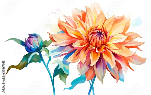 Dahli Flower Illustration with Vibrant Color Scheme. Oil Paint brush flower. Generative AI photo