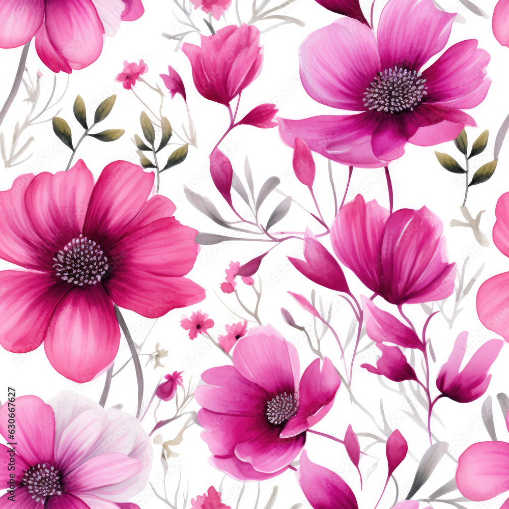 Seamless watercolor Textile floral flower texture patterns for fabric digital print. Generative AI