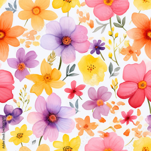 Seamless watercolor Textile floral flower texture patterns for fabric digital print. Generative AI