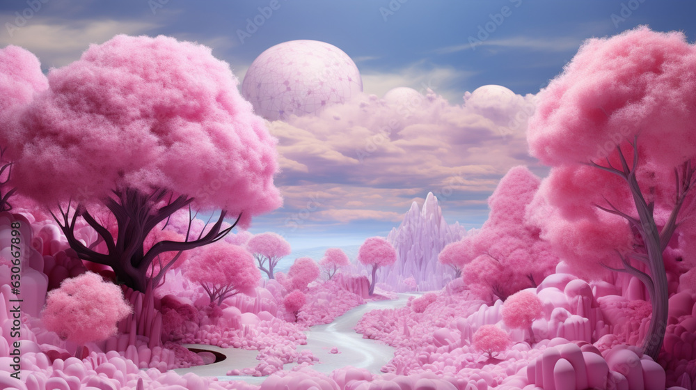 Fototapeta premium landscape with pink flowers