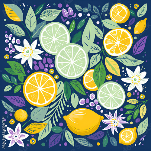 seamless pattern with lemons,yellow,sweet,greenlemon,leaf,Ai generated