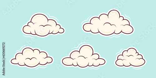Cute clouds set cartoon concept. Vector illustration on blue background