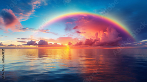 A stunning view of a rainbow stretching across the sky  evoking smiles and wonder 