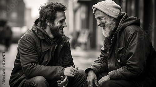 A heartwarming image of a kind stranger making an elderly person smile with a small gesture  © Наталья Евтехова