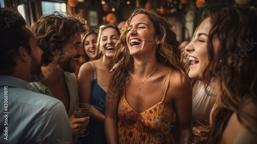 A captivating photograph of people embracing and laughing in the midst of a surprise party 