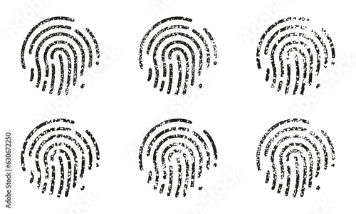 Biometric Identification Pictogram Set. Finger Print, Thumbprint Silhouette Icon. ID Symbol. Protection and Security. Unique Fingerprint, Crime Investigation. Isolated Vector Illustration