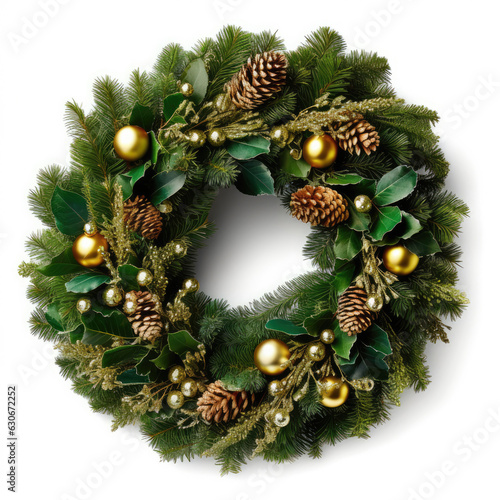 Christmas wreath with cones and Christmas decorations.  photo