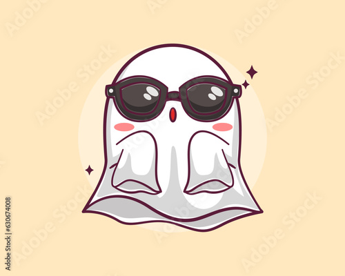 Cute ghost wearing glasses cartoon illustration