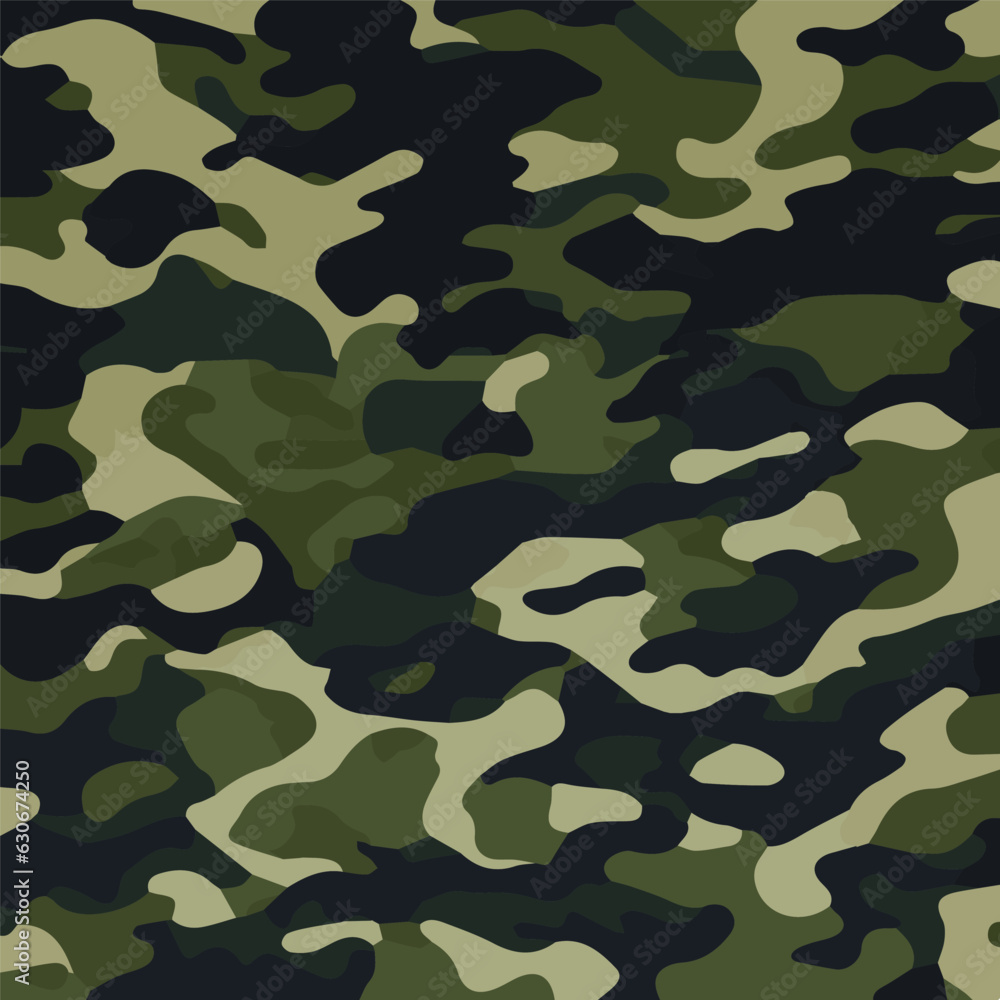 Camouflage seamless pattern. Trendy style camo, repeat print. Vector illustration. Khaki texture, perfect for military army design Camouflage seamless pattern. Trendy style camo, repeat print. Vector illustration. Khaki texture, perfect for military army design