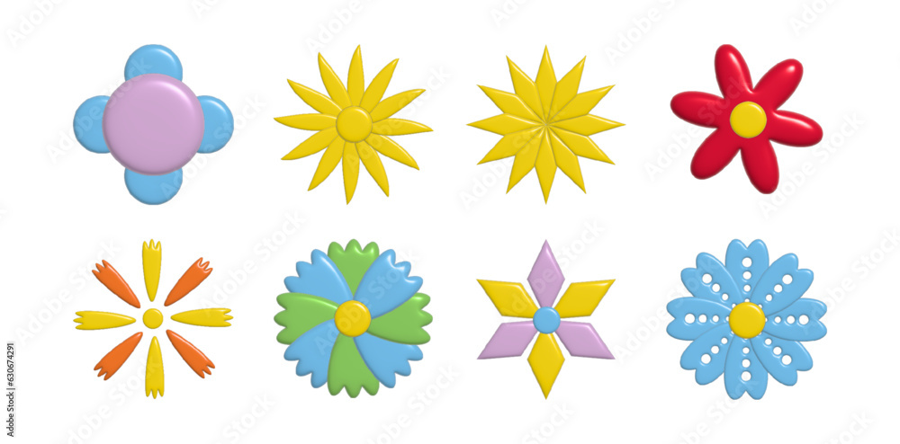 3d vector flowers set. 3d vector flowers set.