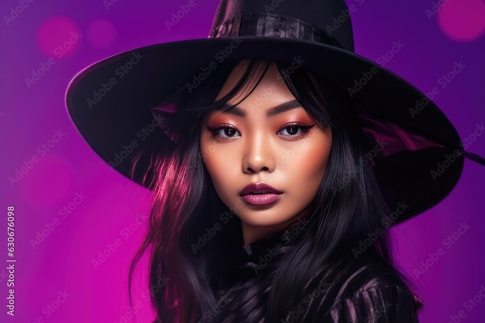 Asian Witch's Playful Halloween Expression Asian Witch's Playful Halloween Expression