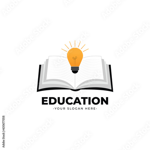 Education light bulb logo with open book vector