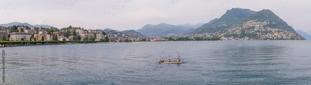 Panoramic view of Lugano, Switzerland, from Riva Antonio Caccia to Monte Brè