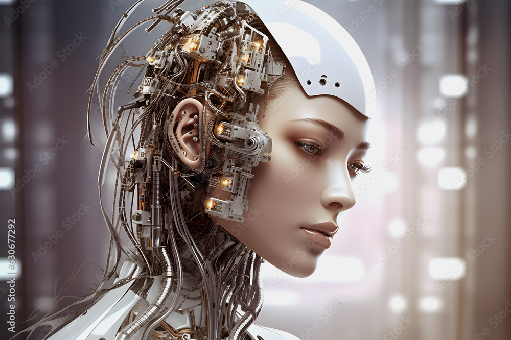 Futuristic Portrait: Hybrid Human-Robot Girl in a World of Tomorrow Futuristic Portrait: Hybrid Human-Robot Girl in a World of Tomorrow