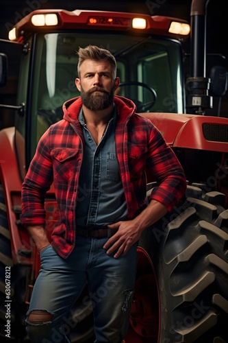 farmer at farm tractor in beard © Tomasz