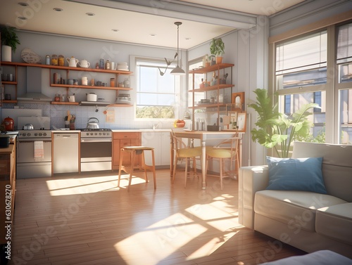 living room with kitchenette generated by ai