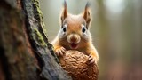 squirrel on the tree with a nut ai generated