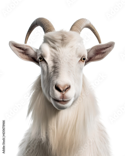 white goat buck head portrait on isolated background