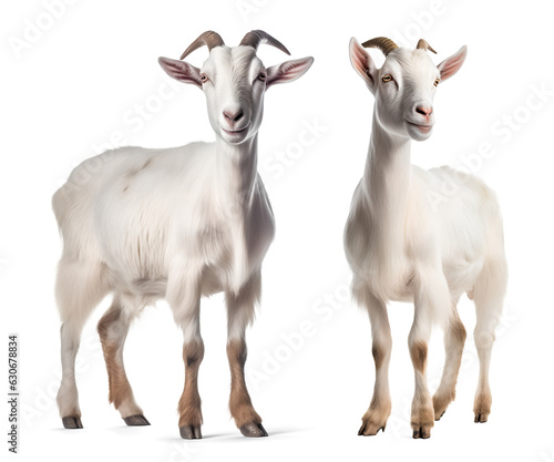 Foto set of male and female white goat on isolated background