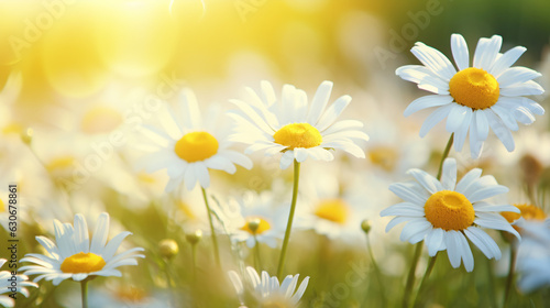 Wild Chamomile Flowers in Nature: Soft Focus and Bokeh, Floral Summer Spring Background