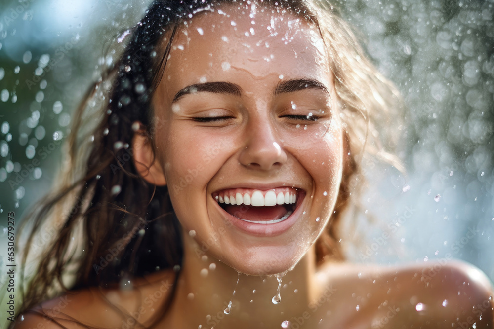 A Woman Model with Water Splashes