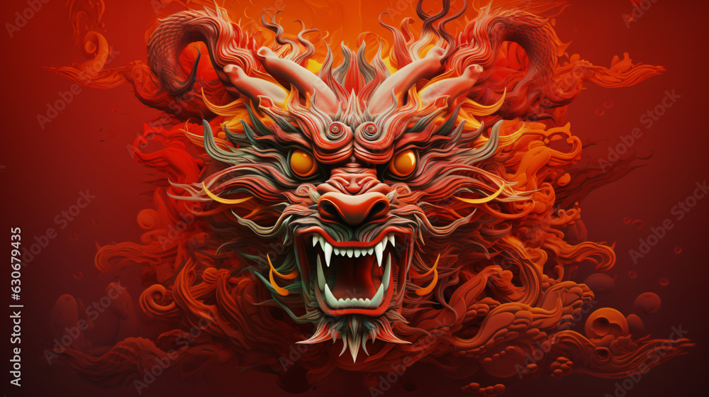 Chinese dragon head red background