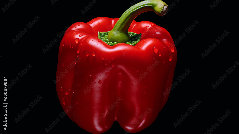 A red pepper with a green stem on a black background A red pepper with a green stem on a black background
