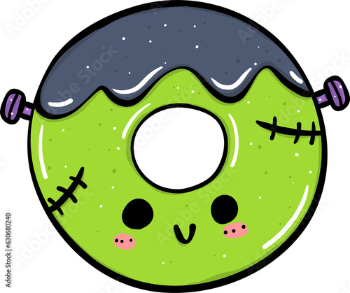 Cute colorful spooky Halloween Donut Costume Doodle. Adorable Vibrant Festive Delight fun hand drawing.