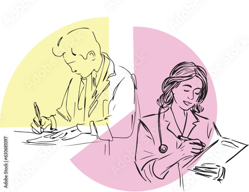 Doctor writing prescription line art vector illustration photo