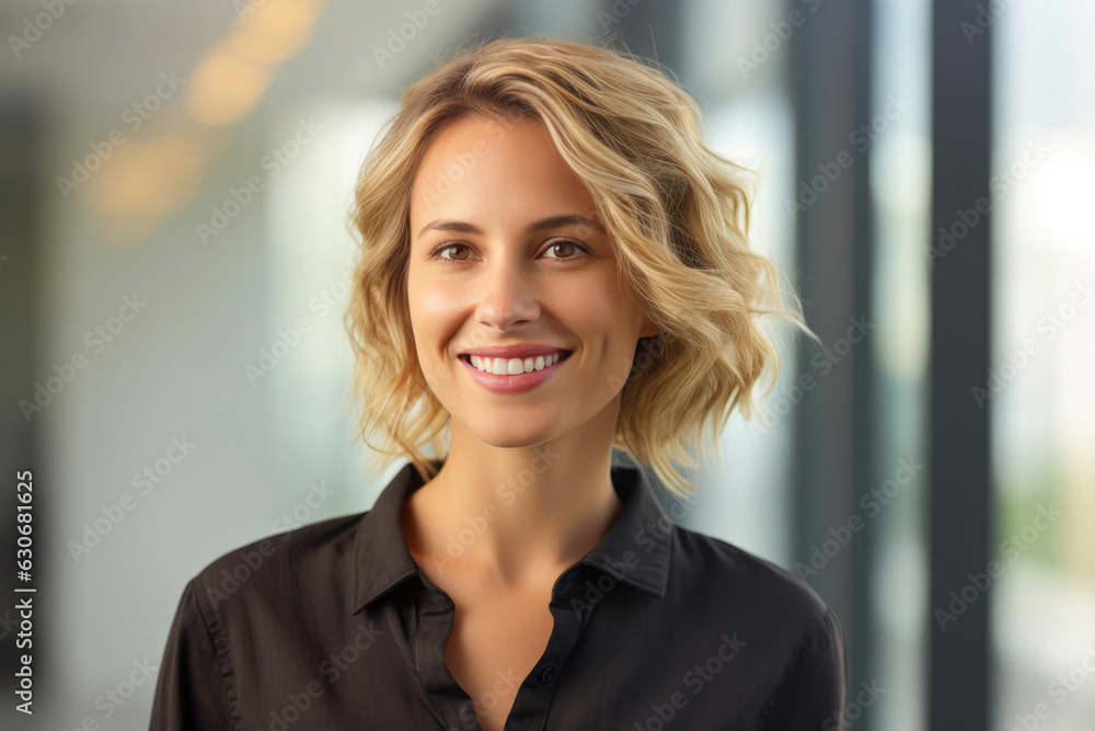 Confident Smiling Woman with Bob Haircut Confident Smiling Woman with Bob Haircut