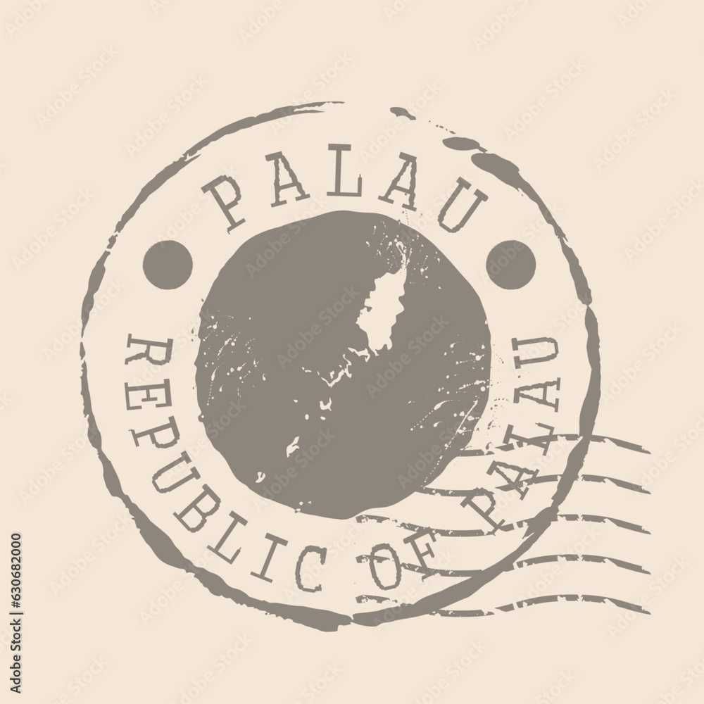 Stamp Postal of Palau. Map Silhouette rubber Seal.  Design Retro Travel. Seal of Map Palau grunge  for your design. Republic of Palau. EPS10