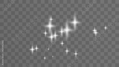 Realistic white star dust light effect isolated on transparent. Stock royalty free vector illustration