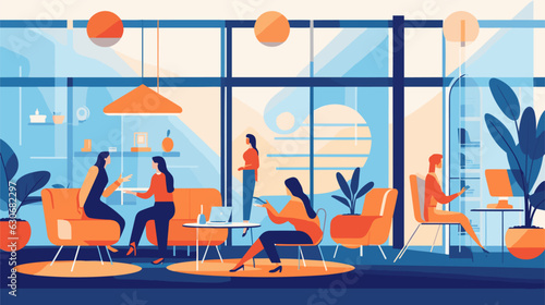 Drawing of a group of people sitting in the office flat style vector
