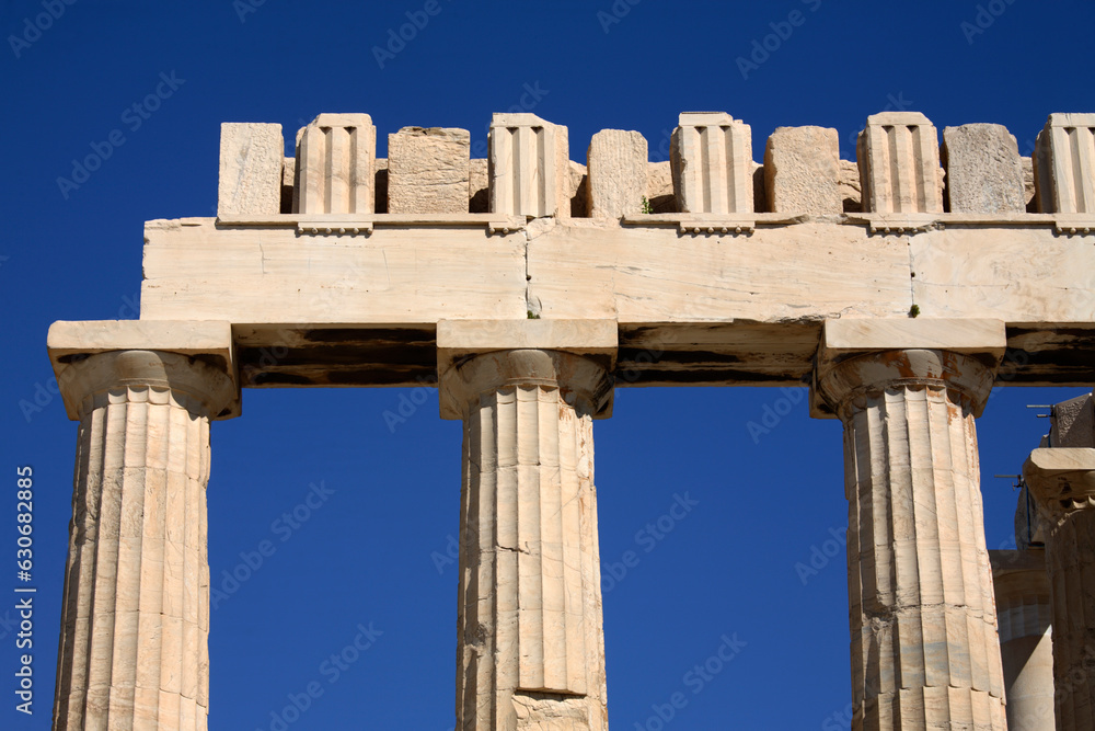 Detail of architrave and columns of Parthenon, Athens, Greece