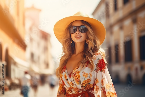 Woman Tourist Exploring Europe: Summer Fashion Style on the Streets